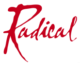 Radical logo, Red text on white background.